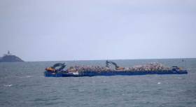 Rock armour arrives into Dublin Bay by barge