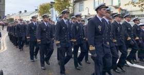 Officers of the Argentinian Navy on parade through Foxford in Co Mayo to Honour Admiral William Brown - founder of the south American nations&#039; navy
