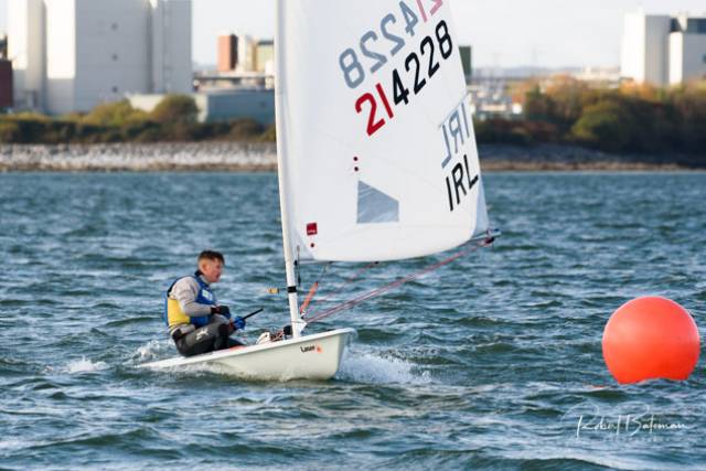Atlee Kohl racing the Laser Radial	at the Royal Cork Yacht Club Dinghy frostbites