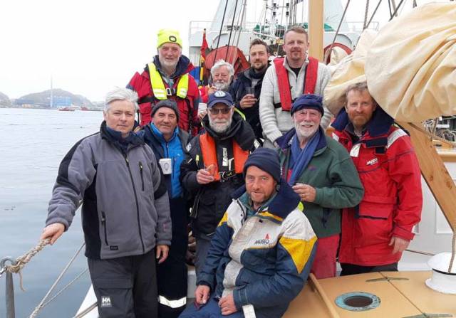 Ilen's crew on their arrival at Nuuk late this morning (Friday) - Gary Mac Mahon on left, Paddy Barry second right