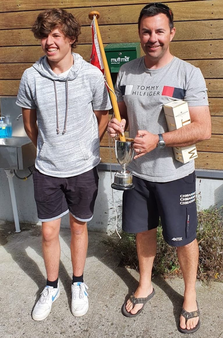  Luke Johnson and Eoin Leahy hold the North Shannon Yacht Club Burgee following winning the Portlick Cup.