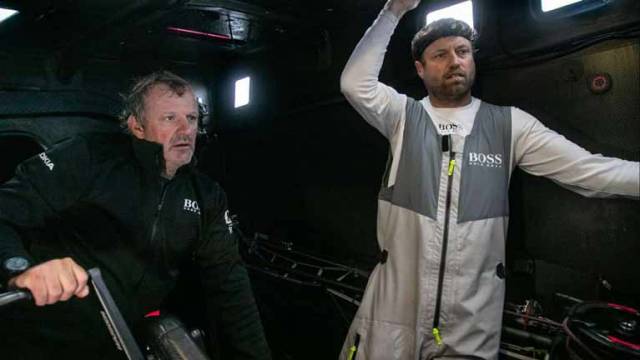 Alex Thomson (right) and Neal McDonald onboard Hugo Boss