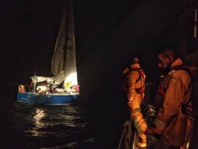 Dunmore East RNLI assist the stricken yacht outside the harbour