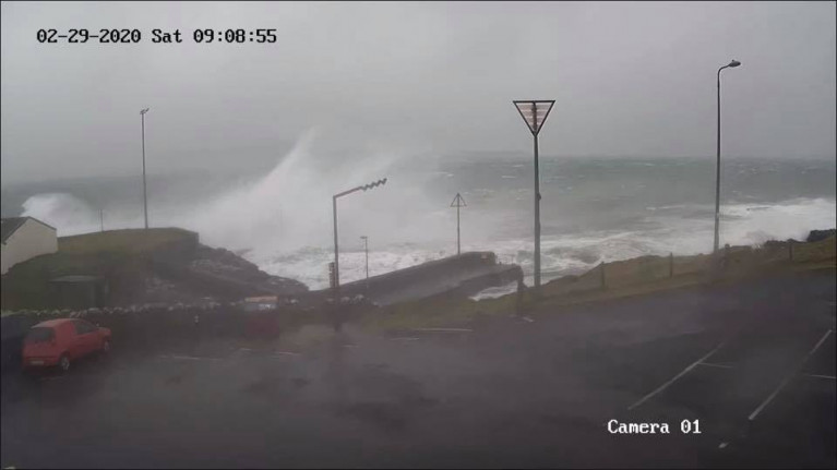 Heavy seas as waves hit Roonagh Pier, Co. Mayo