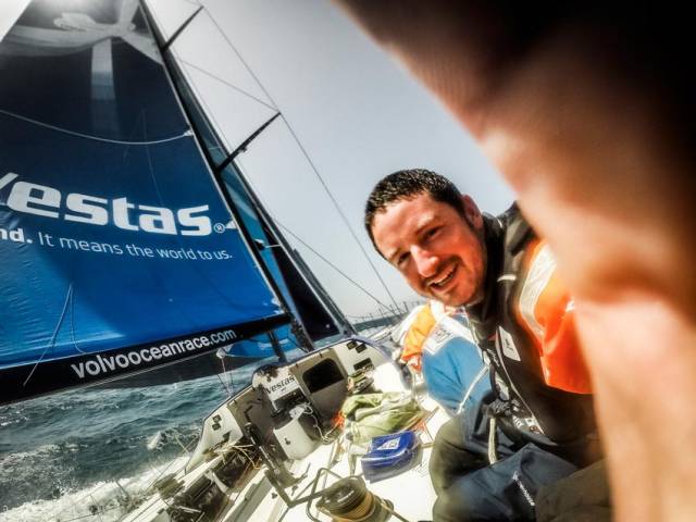 Brian Carlin takes a selfie while on deck with Team Vestas Wind in the previous Volvo Ocean Race