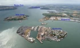 Cork Harbour Naval base showing single road bridge access to Ringaskiddy where Indaver wants to build an incinerator