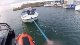 Bangor RNLI tows the speedboat into harbour