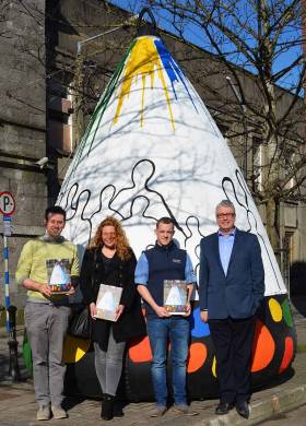 Drogehda&#039;s maritime buoy - L to R   Austin Campbell, Resettlement Officer Drogheda Homeless Aid, Jene Hinds Kelly Artist, Paul Flanagan Murtaghs of Drogheda,  Paul Fleming CEO Drogheda Port Company.