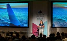 Dee Caffari presenting findings from the World Sailing Trust’s Women in Sailing Strategic Review in Bermuda yesterday
