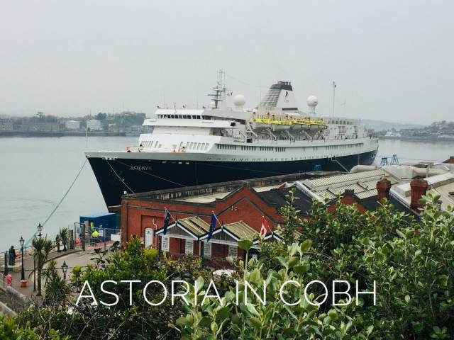 The first cruiseship of the Cork Harbour cruise season Astoria which AFLOAT adds is operated by Cruise & Maritime Voyages had berthed in Cobh. The veteran vessel dating to 1948 is one of the oldest operational cruiseships. 