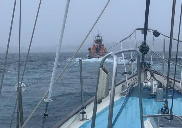 Red Bay RNLI tows the yacht to safety