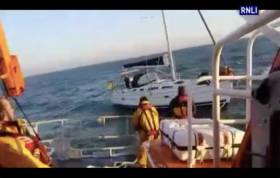 Rosslare Harbour’s all-weather lifeboat establishes a tow with the troubled yacht off the Wicklow coast