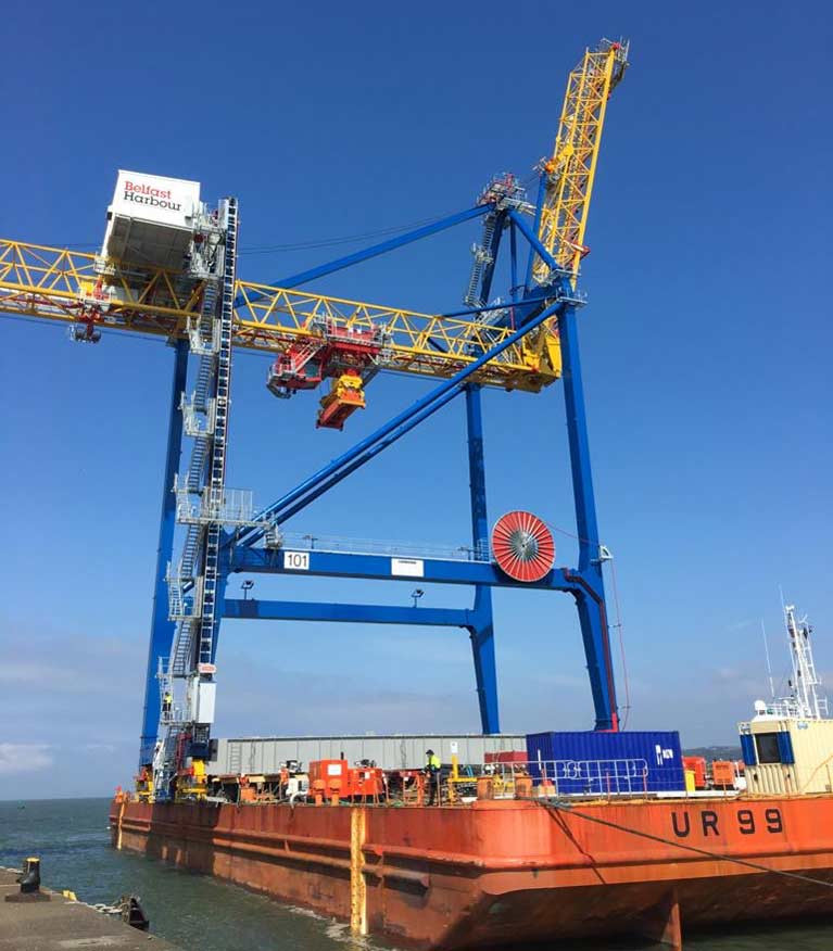 Manufactured by Liebherr in Co. Kerry, the crane was delivered to Belfast Harbour’s D1 site (in Co. Down) in March. After a 12-week construction period, it was moved across the Victoria Channel by barge to VT3 (in Co. Antrim) in a complex 15-hour operation last weekend