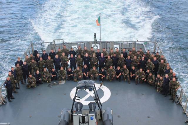 Naval and army personnel on board the helideck of flagship L.E Eithne. A recent report commissioned by the Defence Forces found it is now at a “critical point” with staff numbers well below the target of 9,500.
