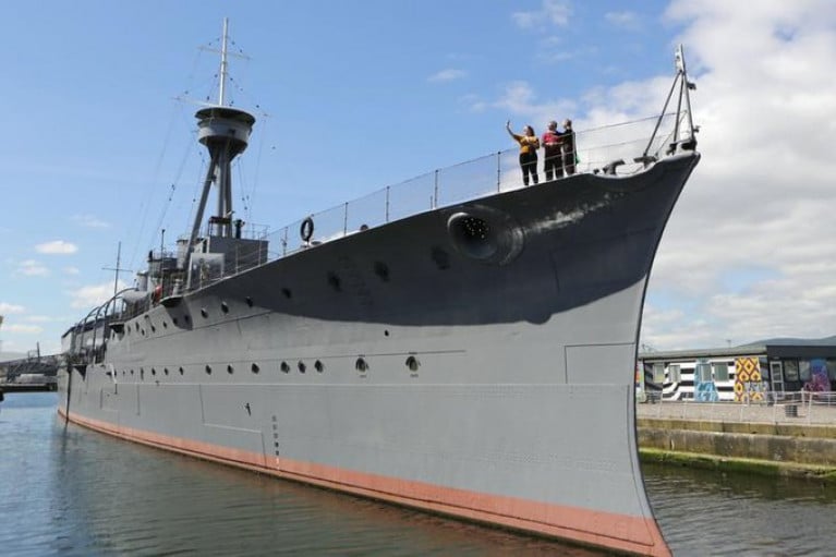 HMS Caroline, Alexandra Dock and Thompson Dock Pump House.