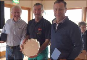 Ronan Beirne (left) with John Leech of LDYC (centre) and David Mulvin, winners of the Flying Fifteen Western Championships on Lough Derg