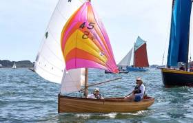 Con Murphy and Cathy MacAleavey sailing the Jimmy Furey-built Water Wag Mariposa in idyllic conditions on the Golfe de Morbihan