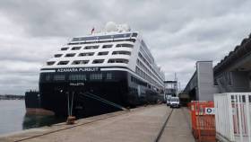 Azamara Pursuit Afloat adds made a maiden call to Dublin Port last Saturday and Waterford the next day. The Irish calls took place prior to sailing to Southampton (above) where the cruiseship was officially christened yesterday.
