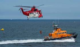 A Coast Guard Helicopter and RNLI lifeboat exercise on the Shannon Estuary