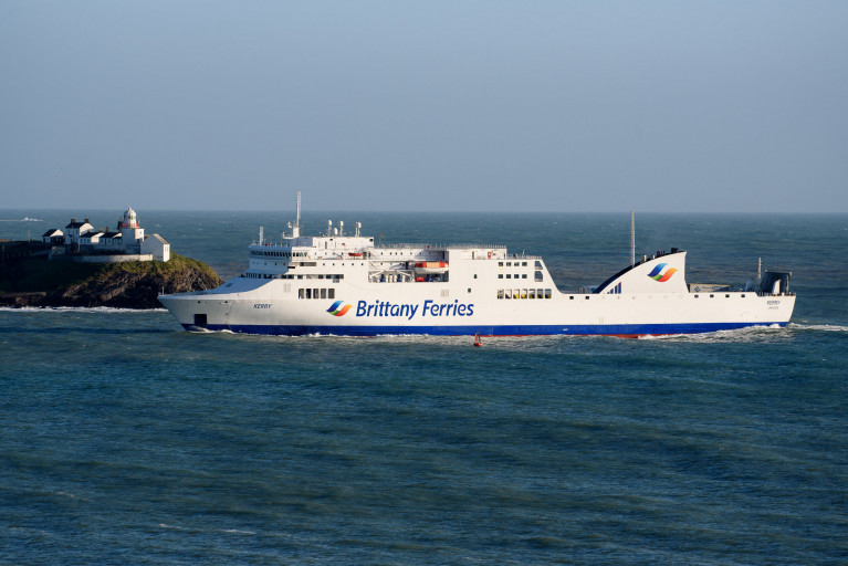 Brittany Ferries ferry Kerry passes Roches Point at the entrance to Cork Harbour