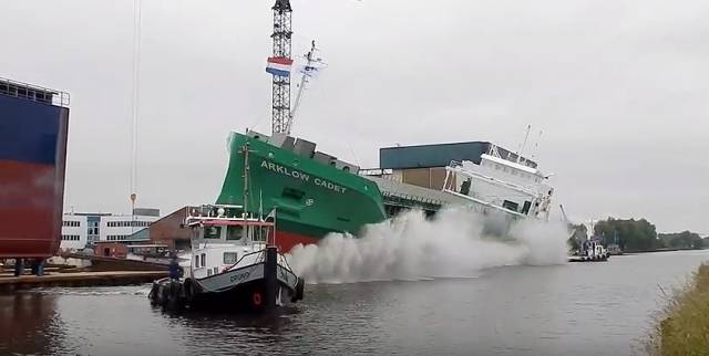The first of 10 in a new 'C' class of 5,000dwt cargoships, Arklow Cadet was launched this morning for ASL. Scroll down the page for video