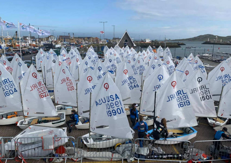 Optimist sailors preparing for racing