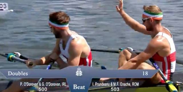Gary O'Donovan thanks the Romanian crew after their race at Henley