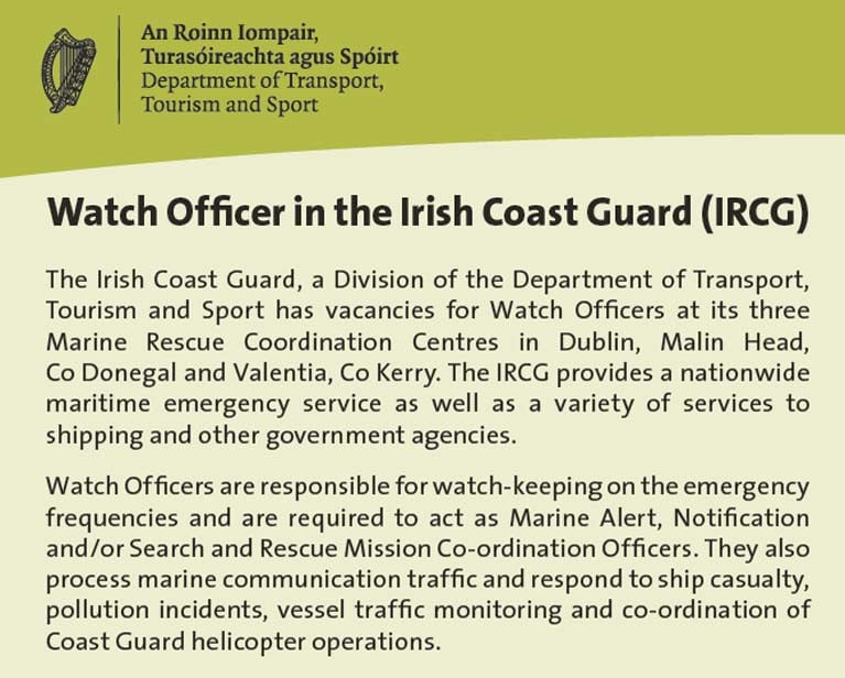 Watch Officer in the Irish Coast Guard (IRCG)
