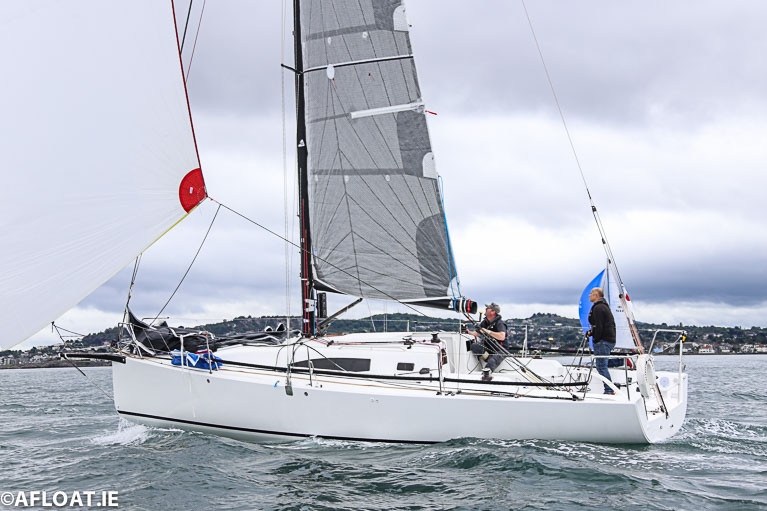 The Dublin Bay J/99 Juggerknot II racing double handed in an ISORA race. Four is the maximum crew number permitted on the J99 model for the UK-based J Cup this September