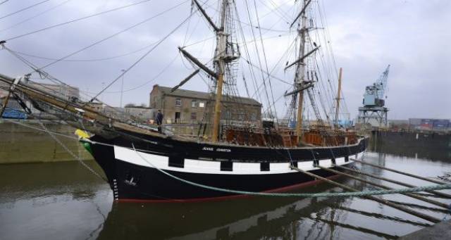 Jeanie Johnston being floated in dry dock at Dublin Port: it is the last ship in the port’s graving dock, which is being filled in as part of a €230 million project.